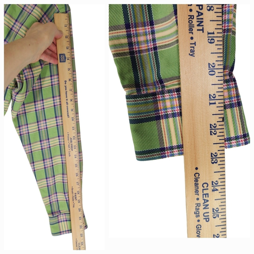Bobby Jones Collection XS Button Down Shirt Mens 14.5-15 Plaid Green Blue Italy‎ - Picture 6 of 13